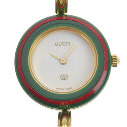 [Gucci] Gucci更改BESEL 1100-L 1100-L镀金石英模拟显示女士白色拨号表