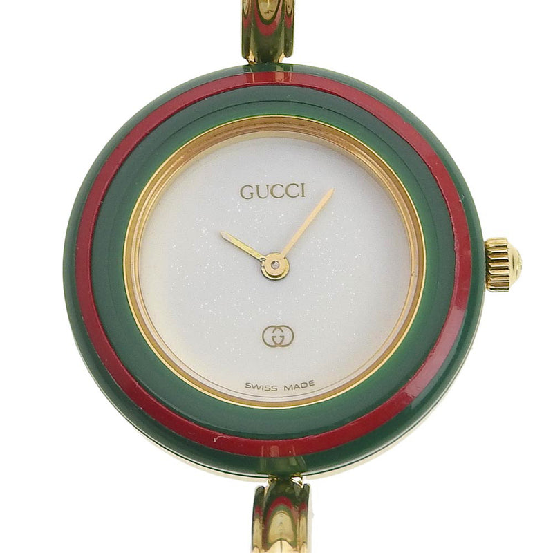 【GUCCI】グッチ
 チェンジベゼル 1100-L 金メッキ ゴールド クオーツ アナログ表示 レディース 白文字盤 腕時計