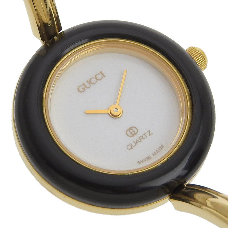 [구찌] 구찌 교체 Besel 1100-L 골드 도금 금 쿼츠 아날로그 디스플레이 레이디 흰색 다이얼 다이얼 시계