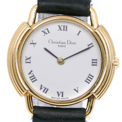 [Dior] Christian Dior 58.121.2 Goldia de oro x Display analógica de cuarzo de cuero Damas de marcado blanco Dial