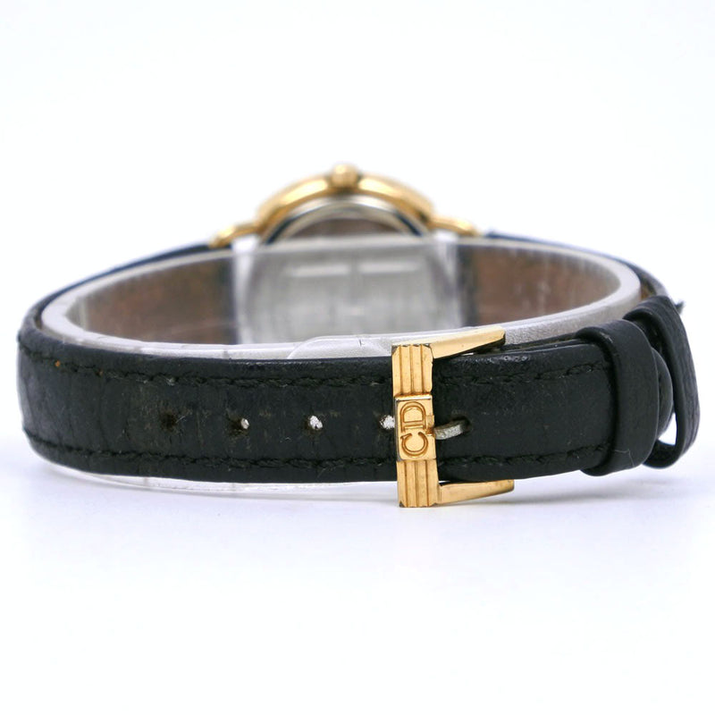 [DIOR] Christian Dior 58.121.2 Gold plating x leather gold quartz analog display ladies white dial watch