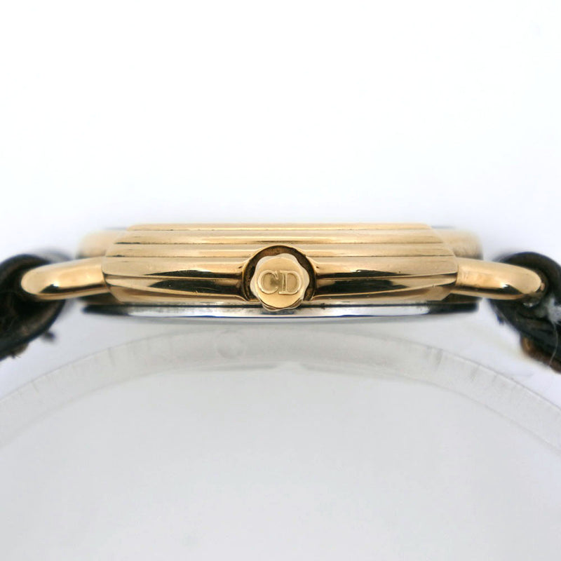 [Dior] Christian Dior 58.121.2 Goldia de oro x Display analógica de cuarzo de cuero Damas de marcado blanco Dial