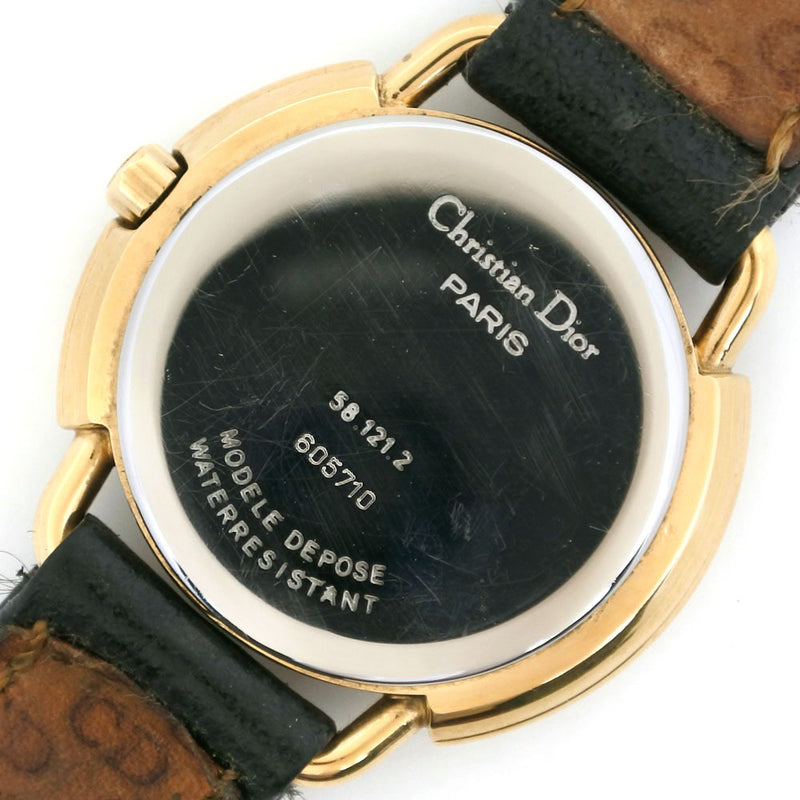 [DIOR] Christian Dior 58.121.2 Gold plating x leather gold quartz analog display ladies white dial watch