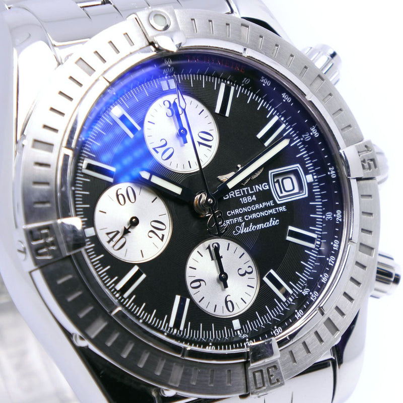 【BREITLING】ブライトリング クロノマットエボリューション A13356 ステンレススチール シルバー 自動巻き クロノグラフ メンズ ネイビー文字盤 腕時計