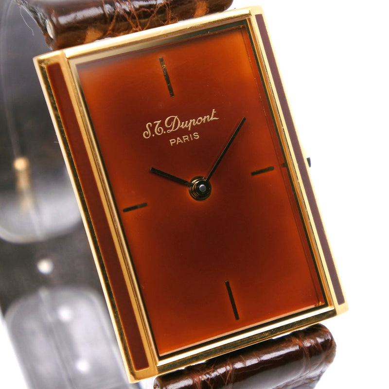 【Dupont】デュポン
 都彭 漆デザイン ヴィンテージ SN82DAK82 金メッキ×レザー ゴールド クオーツ アナログ表示 メンズ ブラウン文字盤 腕時計
