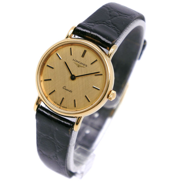 [Longines] Longin Grand Classic Gold Plating x cuero Gold Quartz Display Ladies Gold Dial Watch