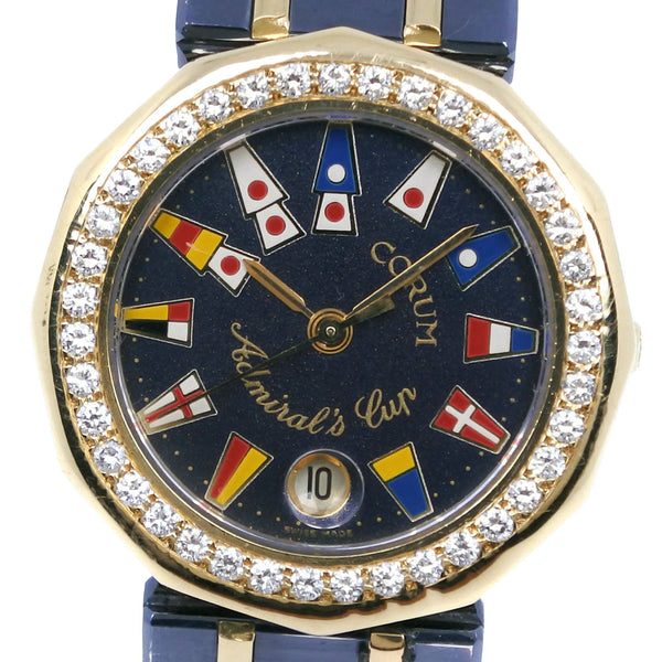 [CORUM] Corm 
 Admirals Cup Watch 
 Diamond beesel 3991233 Stainless steel x K18 Yellow Gold x Gambled Gold Quartz Analog Display Navy Dial ADMIRALS CUP Ladies