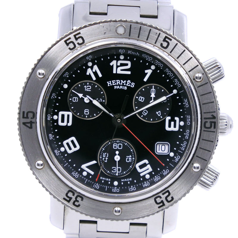 【HERMES】エルメス
 クリッパーダイバー CL2.910 ステンレススチール シルバー クオーツ クロノグラフ メンズ 黒文字盤 腕時計
A-ランク