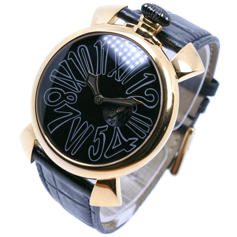 [GAGA MILANO] Gaga Milan Manure Slim 46 Watch Vellfire Bespoke Model 999 Limited gold plating x leather gold quartz analog display black dial manure slim 46 men's 46 Men's