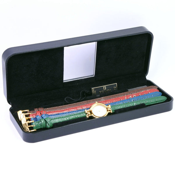 [FENDI] Fendi 
 Change belt watch 
 640L Stainless Steel x Leather Gold Quartz Silver Dial Change Belt Ladies B-Rank
