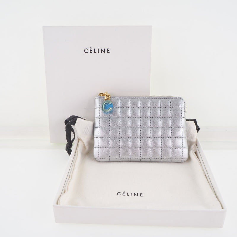 [Celine] Celine Round Zip C Charm 10b663bfl Case de monedas Silver Ladies de ternero A un rango