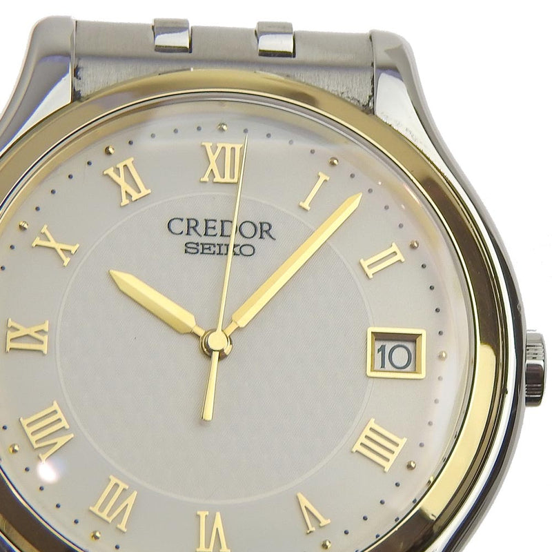 [Seiko] Seiko Credor 8J86-7A00 K18 Yellow Gold x Stainless Steel Steel Silver Quartz Analog L display Men White Dial Watch A-Rank