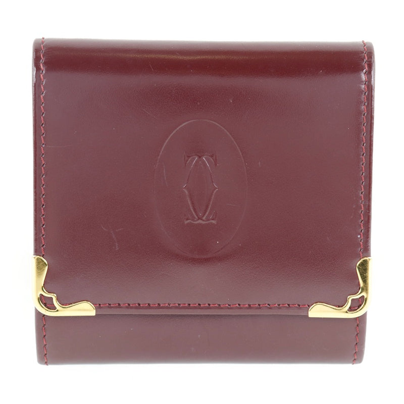[Cartier] Cartier Mast Leather Wine Red Unisex Coin Case A-Rank