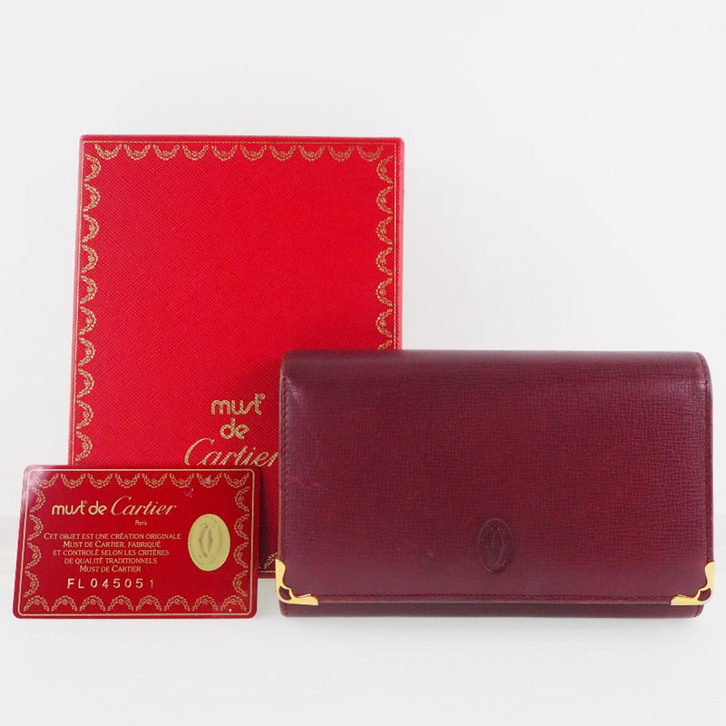 [Cartier]卡地亚桅杆L3000223皮革波尔多红色​​女士双羊毛钱包