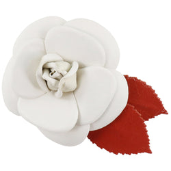 [Chanel] Chanel Corsage Camellia Leather White Ladies Brouch A-Rank