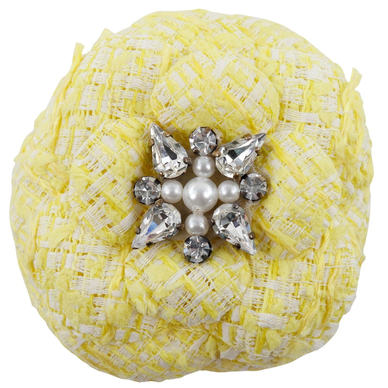 [Chanel] Chanel Corsage Tweed X Rhinestone x Fake Pearl Yellow Ladies Broo