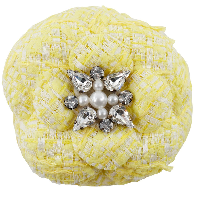 [Chanel] Chanel Corsage Tweed X Rhinestone x Fake Pearl Yellow Ladies Broo