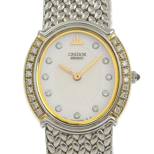 [SEIKO] SEIKO Credor Watch Diamond Besel 5A70-3000 GSWE982 스테인레스 스틸 X K18 옐로우 골드 실버 쿼츠 화이트 다이얼 레이디 A-RANK