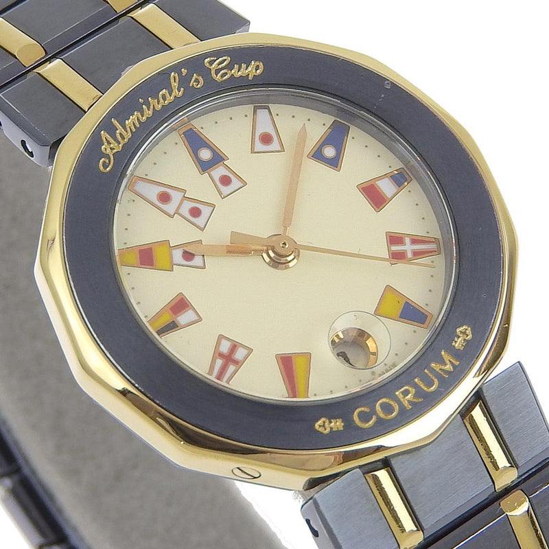 [CORUM] Colm Admiral's Cup Watch 39.610.31 V-52 Gambles × YG Navy Quartz Analog Display Beige Dial ADMIRALS CUP Ladies A-Rank