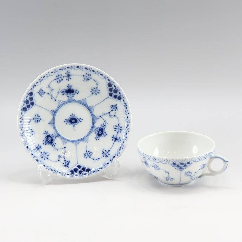 [ROYAL COPENHAGEN] Royal Copenhagen Blue Fulled Half Lace Tea Cup & Saucer × 6 Porcelain _ Tableware A-Rank