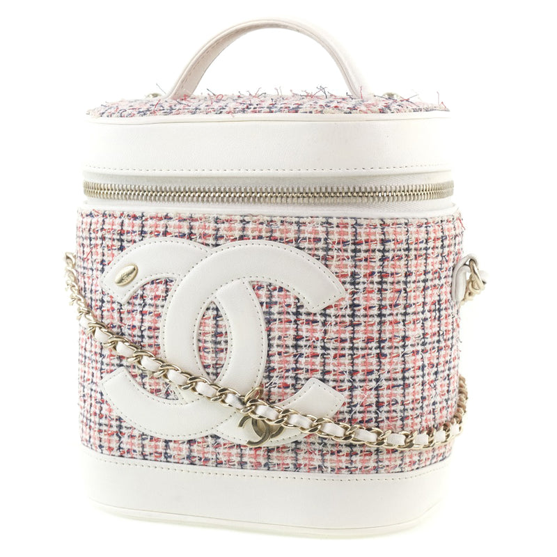 [CHANEL] Chanel Vanity Cruise AS0323 Shoulder Bag Tweed x Denim x Leather Pink/White Ladies Shoulder Bag A-Rank