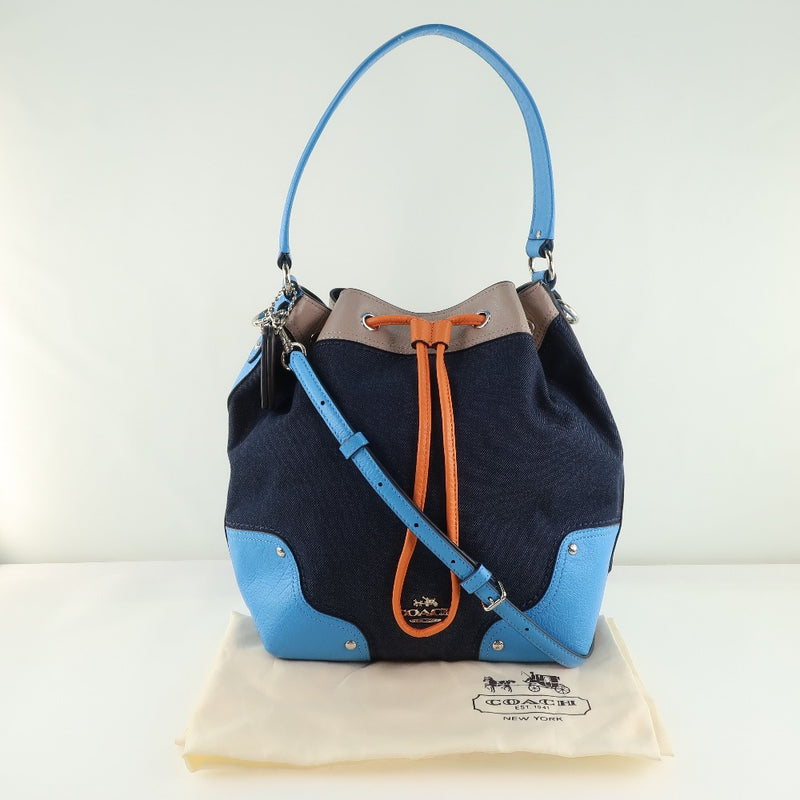 [Entrenador] Entrenador Drawstring 2way Shoulder Bag Should lienzo x cuero azul marino/azul damas bolso de hombro a rank