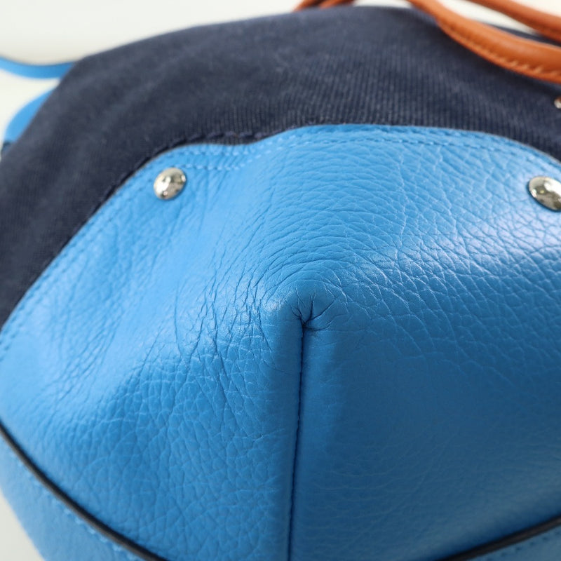 [Coach] Coach drawstring 2way shoulder shoulder bag canvas x leather navy/blue ladies shoulder bag A-rank