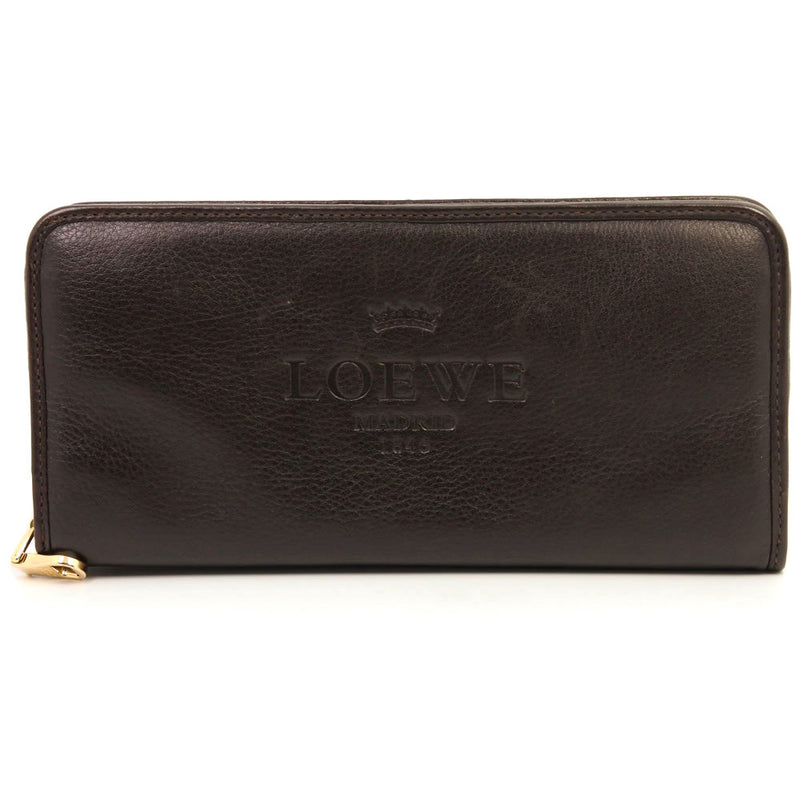 [LOEWE] Loebelland zipper long wallet Calf Kouge tea Ladies long wallet A rank