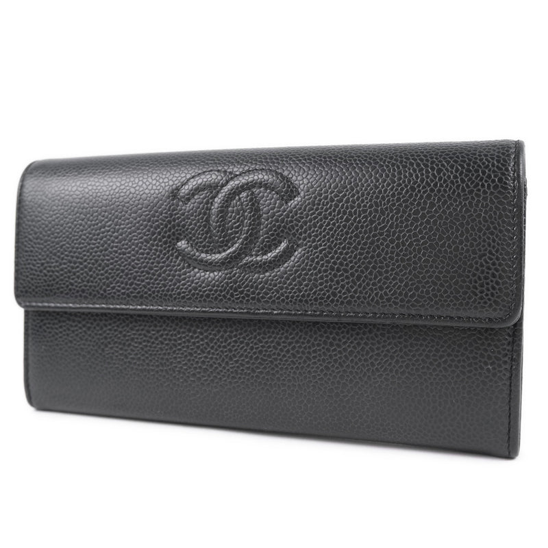 [Chanel] Chanel Timeless CC Long Mat de billetera Cabiaskin Damas negras de la billetera A-Rank