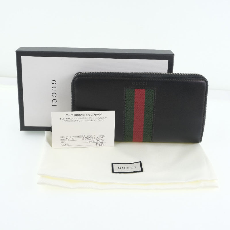 [Gucci] Gucci cremallera redonda 4088831 billetera larga ternera negra/verde/rojo unisex billetera larga rank