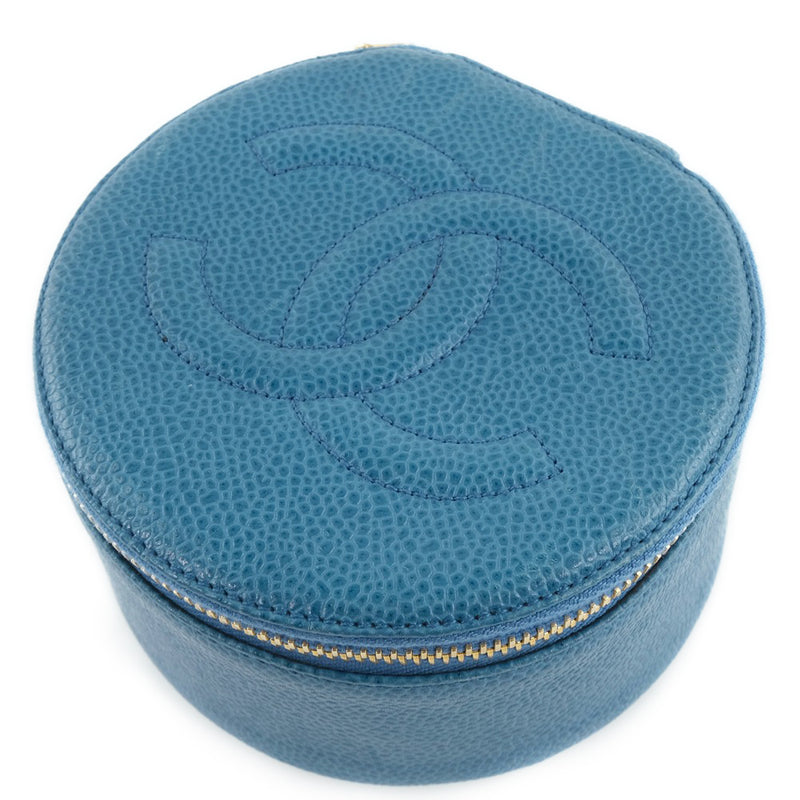 [Chanel] Chanel Jewelry Case Mat Caviar Piel de las damas de color azul claro