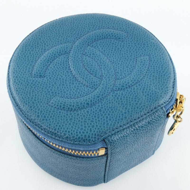 [CHANEL] Chanel Jewelry Case Pouch Mat Caviar Skin Light Blue Ladies Pouch