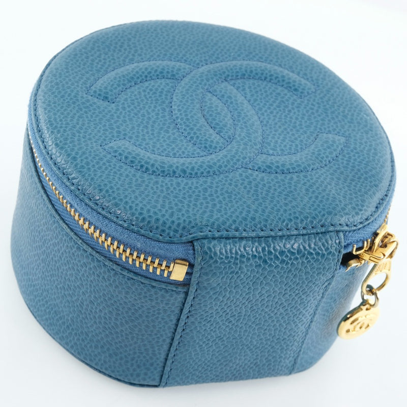 [CHANEL] Chanel Jewelry Case Pouch Mat Caviar Skin Light Blue Ladies Pouch