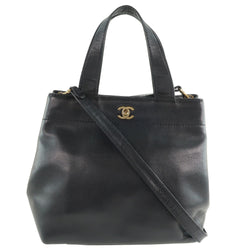 [CHANEL] Chanel 2WAY shoulder handbag calf black ladies handbag