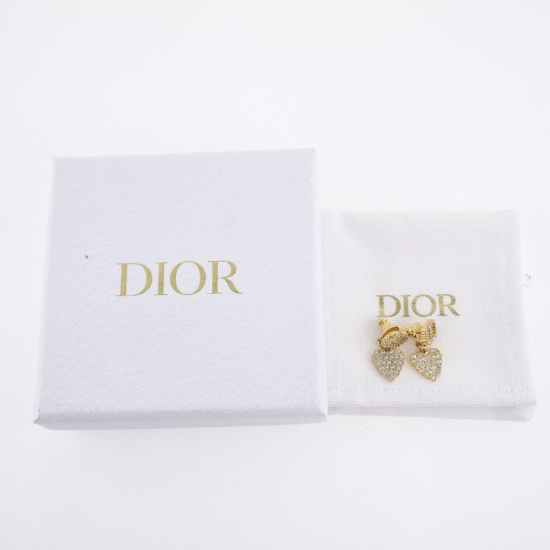 Dior】ディオール ロゴ/ハート ピアス 金メッキ×ラインストーン 