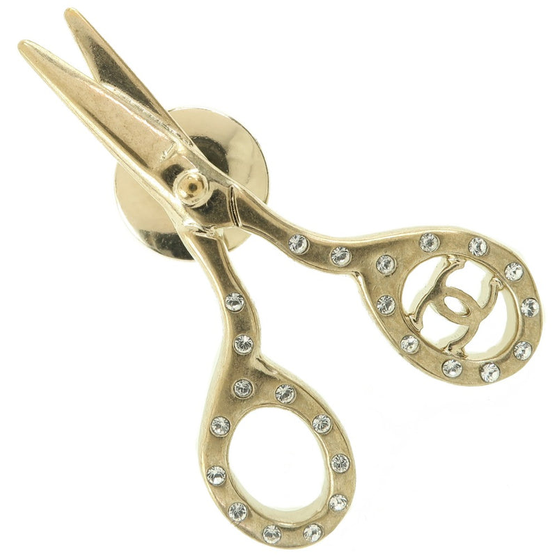 [CHANEL] Chanel Pin Broach Scissors Brouch Line Stone B21P engraved Ladies Bruch A Rank
