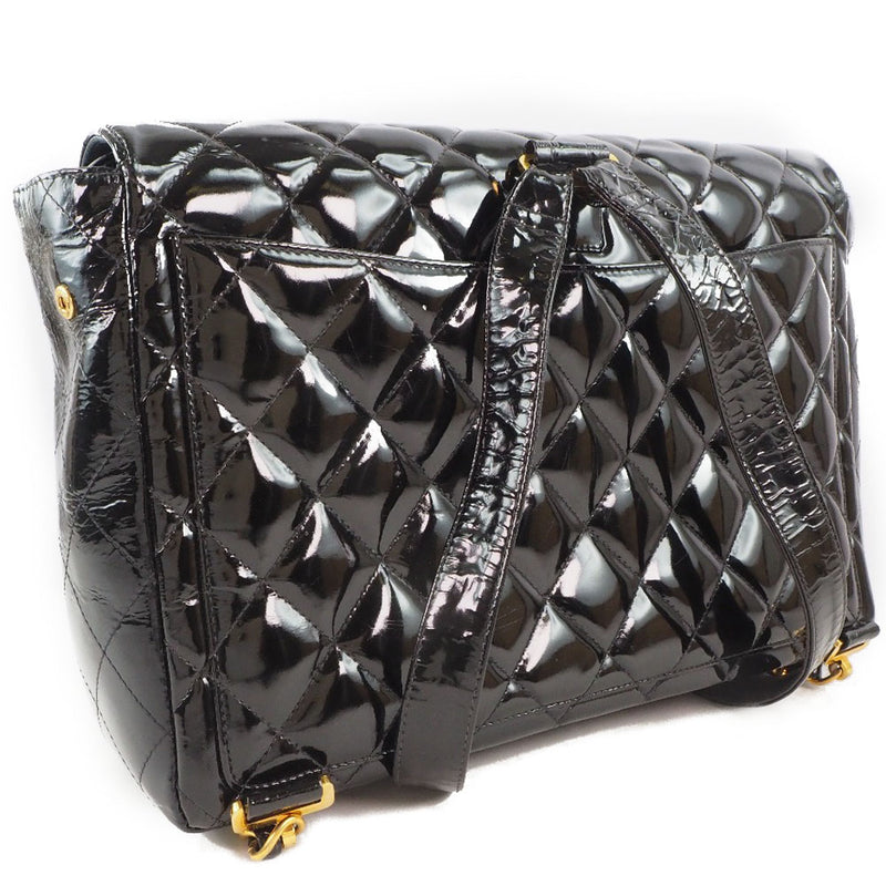 [CHANEL] Chanel Chain Backpack Matrasse Enamel Black Ladies Rucksack Daypack B-Rank