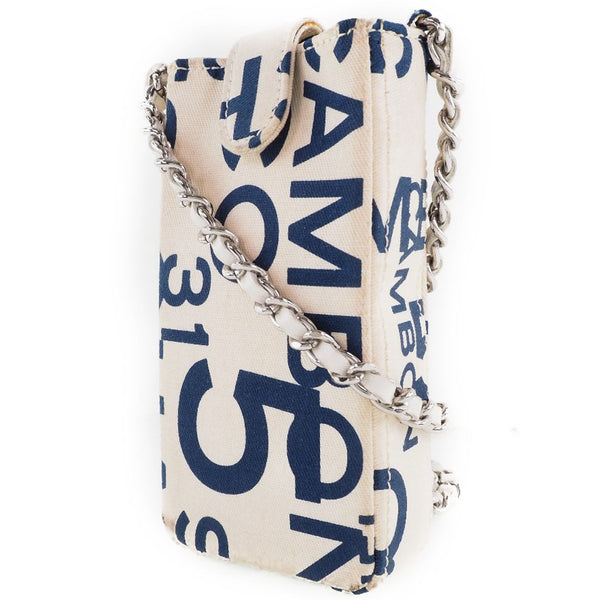 [CHANEL] Chanel 
 Chain pouch pouch 
 Canvas White/Blue Snap button Chain Pouch Ladies