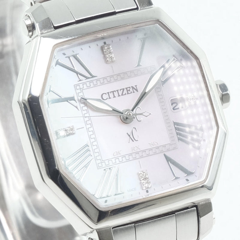 【CITIZEN】シチズン
 クロスシー 7Pダイヤ H010-T014135 腕時計
 ステンレススチール×ダイヤモンド ソーラー電波時計 レディース ピンクシェル文字盤 腕時計
A-ランク