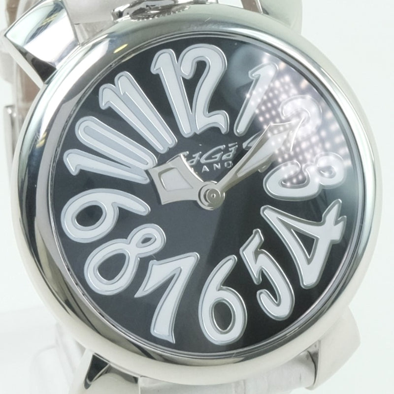 [Gaga Milano] Gaga Milan Manuare 40 5020 Reloj de acero inoxidable x cuero blanco/negro cuarzo para hombres relojes negros para hombres