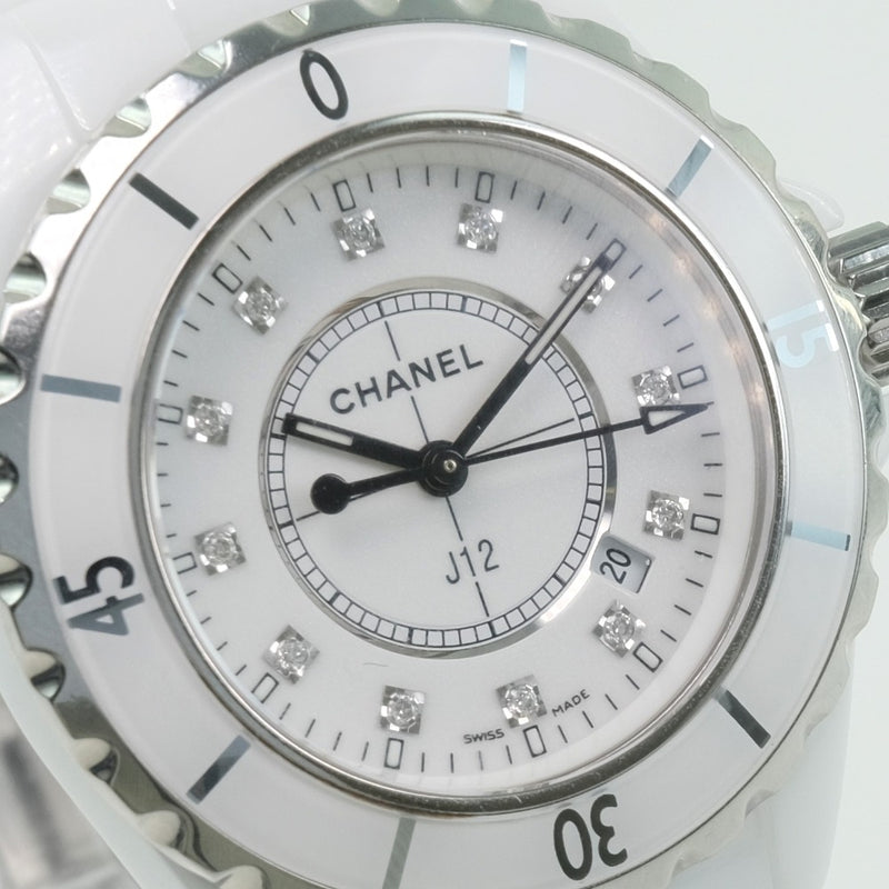 【CHANEL】シャネル
 J12 12Pダイヤ H1628 腕時計
 ホワイトセラミック×ステンレススチール クオーツ レディース 白文字盤 腕時計
A-ランク