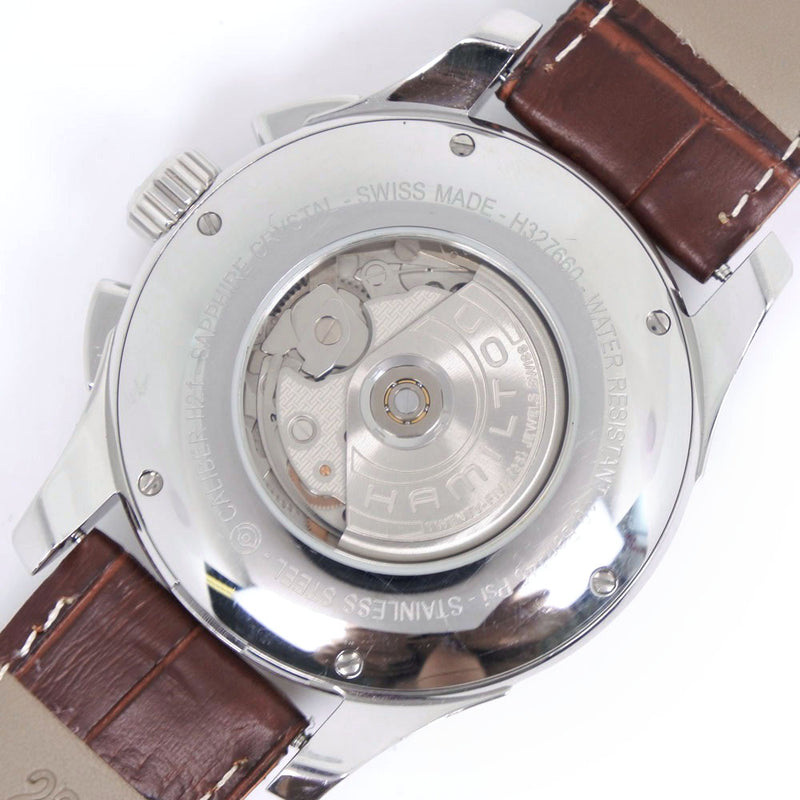 【HAMILTON】ハミルトン
 ジャズマスター H327660 腕時計
 ステンレススチール×レザー 茶 自動巻き クロノグラフ メンズ 白文字盤 腕時計
A-ランク