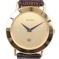[Gucci] Gucci 3000m观看金色镀金X皮革石英模拟主表盘手表