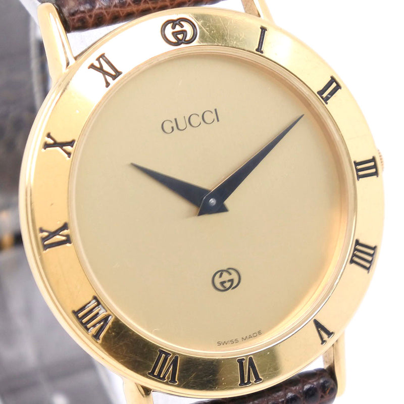 [Gucci] Gucci 3000m Ratio de oro Reloj analógico de cuarzo de cuero Lord Dial
