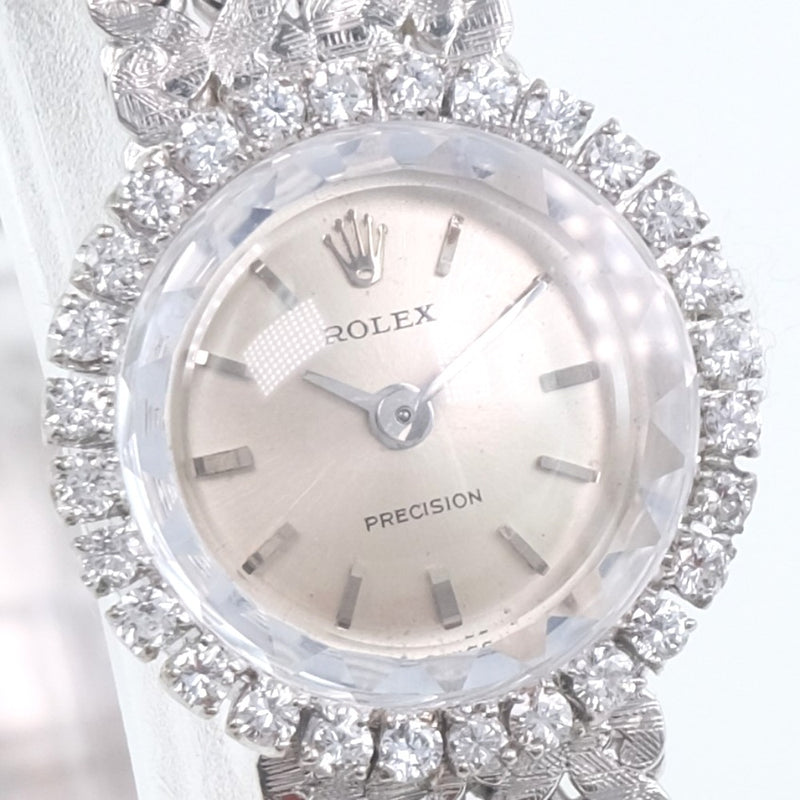 [劳力士]劳力士精密钻石贝塞尔手表k18白金X钻石手卷 - 卷女士银牌手表