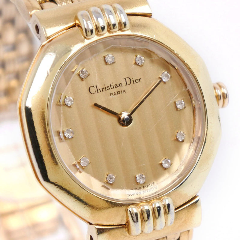 クリスチャンディオール レディース腕時計 オクタゴン 64151 12Pダイヤモンド  クオーツ ゴールド文字盤 Christian Dior  | ファッション ダイアモンド 電池式 QZ ウォッチ ブランド小物 ランクAB