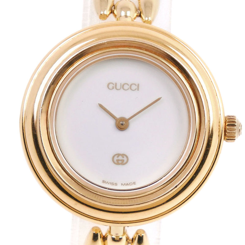 [Gucci] Gucci更改BESEL 11/12观看金镀金石英模拟显示女士白色拨号表