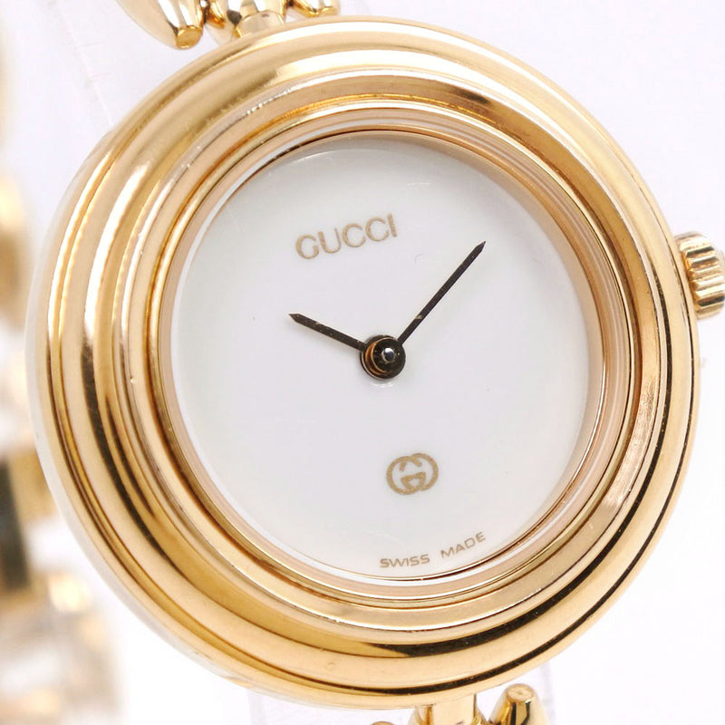 [Gucci] Gucci更改BESEL 11/12观看金镀金石英模拟显示女士白色拨号表