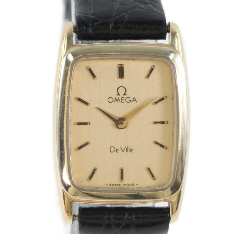 オメガ デビル 腕時計 アナログ 手巻き 時計 ゴールド文字盤 レザー