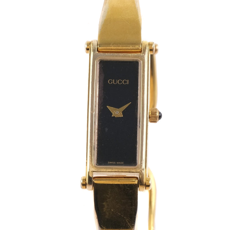 [Gucci] Gucci 1500L Reloj de cuarzo de oro de acero inoxidable Damas Negro Dial Reloj